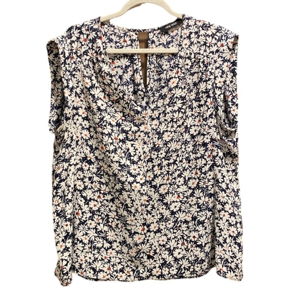 Nine West Navy Blue Floral Blouse Sixe XL Casual Lightweight Layering Piece - Picture 1 of 8